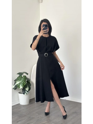 Helen Siyah Kemer Detaylı Elbise