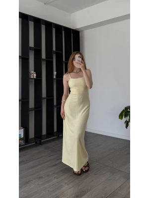 Janka Sarı Askılı Maxi Elbise