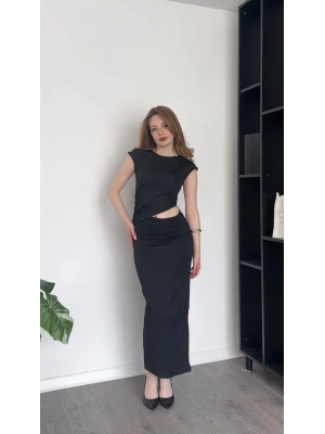 Jose Siyah Bel Dekolteli Maxi Elbise