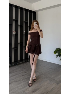 Kahve Adrien Tokalı İp Kemerli Madonna Elbise