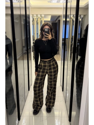 Kahve Aris Ekose Palazzo Pantolon