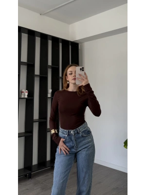 Kahve Morena Bisiklet Yaka Basic Bluz