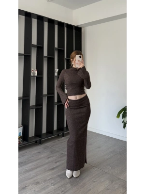 Kahve Claire Volan Kollu Etekli Takım