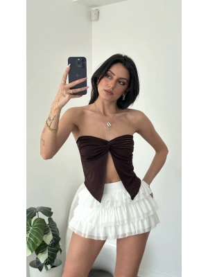 Kahve Elia Kelebek Straplez Bluz