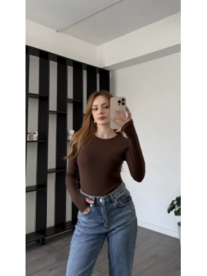 Kahve Elisa Parmak Detaylı Basic Bluz