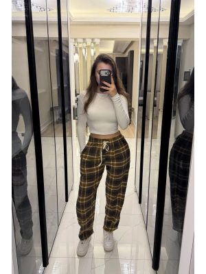 Kahve Frida Unisex Ekose Eşofman Altı