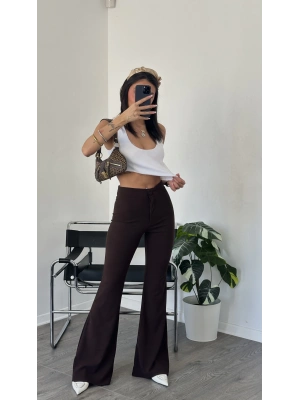 Kahve İspanyol Paça Kumaş Pantolon