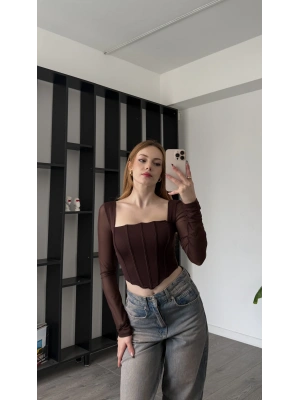 Kahve Kayle Tül Detay Korse