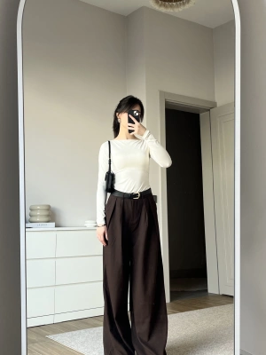 Kahve Kemerli Pensli Palazzo Pantolon