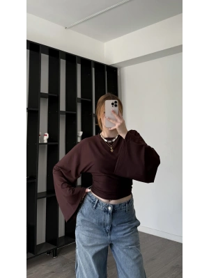 Kahve Lia Yarasa Kollu Bluz