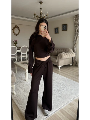 Kahve Luna V Bel Kesimli Modal Takım