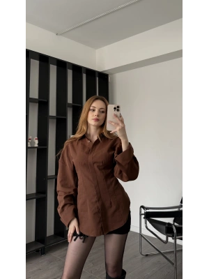 Kahve Luzy Belden Oturtma Gömlek