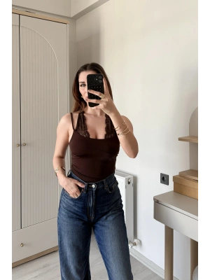 Kahve Nancy Dantel Kombineli Bodysuit