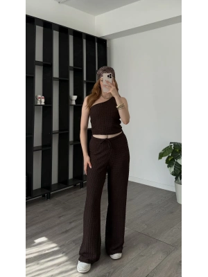 Kahve Olivia Tek Omuzlu Gofre 2’li Takım