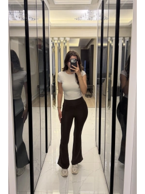 Kahve Oys Muadil Ekstra Sıcak Flare Tayt Pantolon