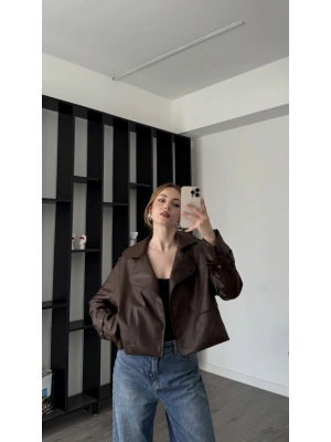 Kahve Shay Deri Ceket