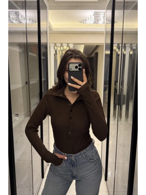 Kahve Zr Muadil Çıt Çıt Yakalı Bluz