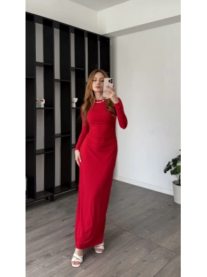 Kırmızı Emma Maxi Yırtmaçlı Sandy Elbise