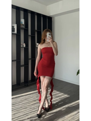 Kırmızı Flora Çift Püsküllü Mini Elbise