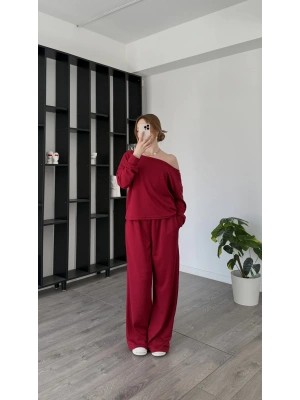 Bordo Selia Düşük Omuzlu 2’li Takım