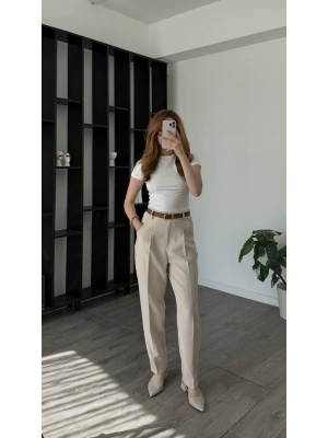 Krem Abel Kemerli Havuç Pantolon