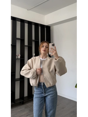 Krem Anna Bomber Kaşe Ceket