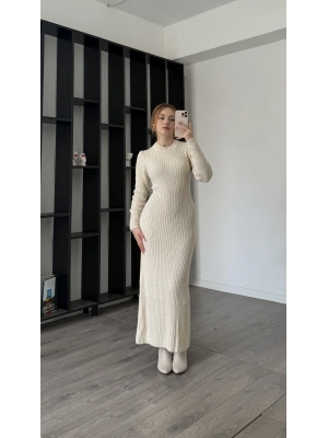 Krem Zora Maxi Triko Elbise