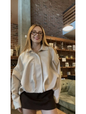 Krem Zr Muadil Bomber Süet Ceket