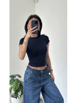Lacivert Bisiklet Yaka Kısa Kollu Basic Body