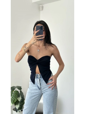 Lacivert Elia Kelebek Straplez Bluz