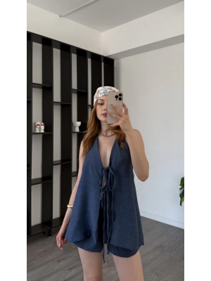 Lacivert Hailey Bağcıklı Şortlu Takım