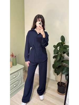 Lacivert Lucia Bağcıklı Gömlekli Takım