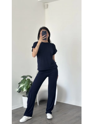 Lacivert Oversize Tshirt-Pantolon Rahat Kesim Takım