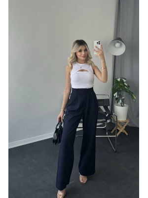 Lacivert Cırt Bel Kumaş Palazzo Pantolon
