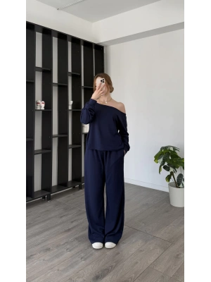 Lacivert Selia Düşük Omuzlu 2’li Takım