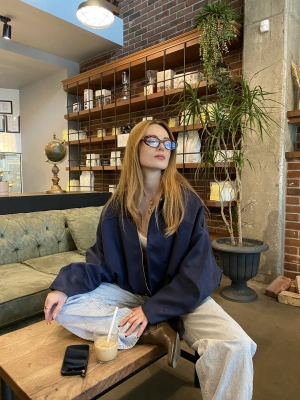 Lacivert Zr Muadil Bomber Süet Ceket