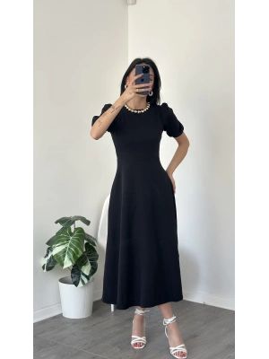 Lara Siyah Balon Kol Elbise