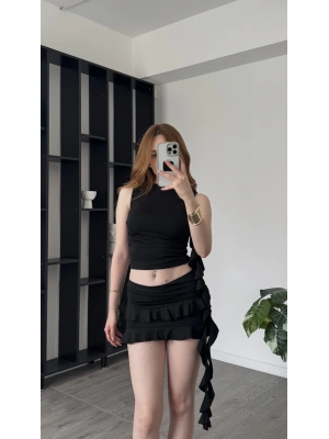 Linda Siyah Fırfır Detaylı Tasarım 2’li Takım