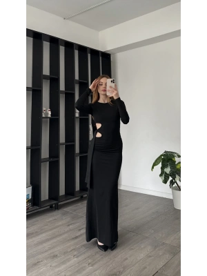 Lisa Siyah Bel Detaylı Maxi Elbise