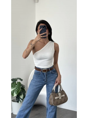 Lori Beyaz Tek Omuzlu Bluz