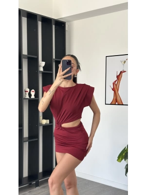 Lucia Bordo Bel Detay Vatkalı Elbise