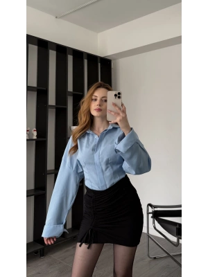 Mavi Luzy Belden Oturtma Gömlek