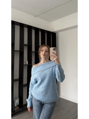 Mavi Merana Kayık Yakalı Triko Kazak