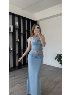 Mavi Miela Fırfır Detay 2’li Takım