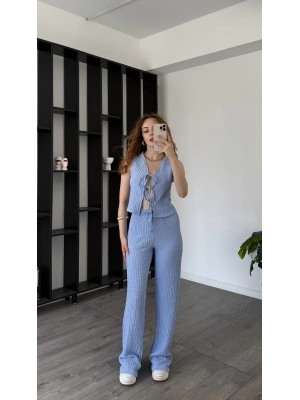 Mavi Ole Düğmeli Bürümcük Takım