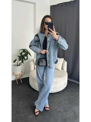 Mavi Siyah Detay Tasarım Kot Ceket