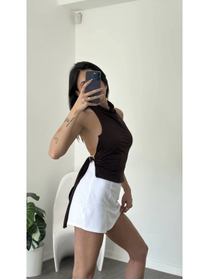 Nancy Kahve Toka Detaylı Sırtı Açık Bluz