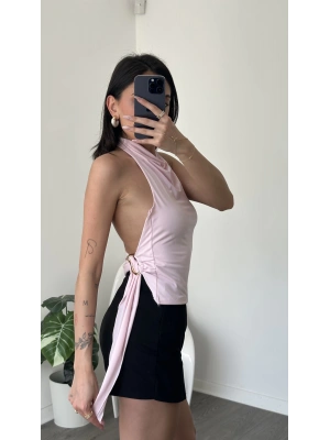 Nancy Pembe Toka Detaylı Sırtı Açık Bluz