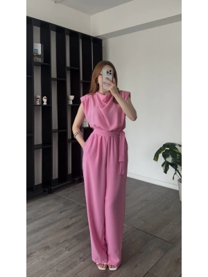 Pembe Vivi Kuşaklı Vatkalı Tulum
