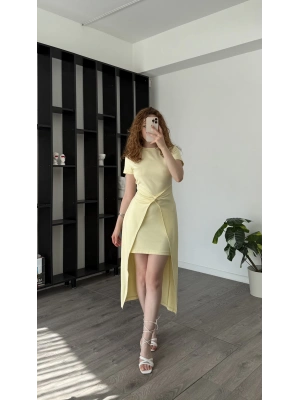 Sarı Agnes Düğüm Detaylı Elbise